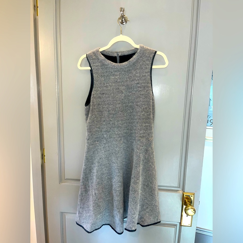 Grey Sweater Dress with Black leather Trim